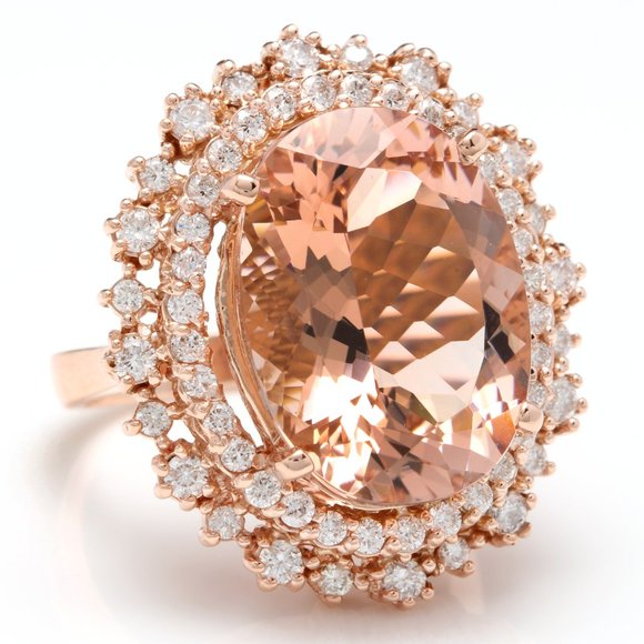 13.65 Ct Natural Rose Quartz Band Ring 14K Gold Oval Multi  13.65Ct Natural Morganite & Diamond 14KR Gold Ring